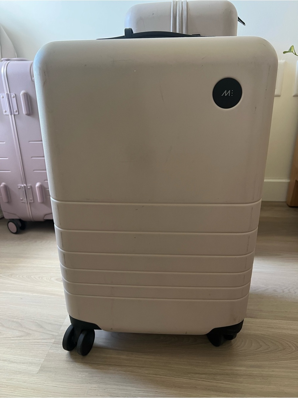 Monos Cream Spinner Luggage - Compact Travel Carry-On